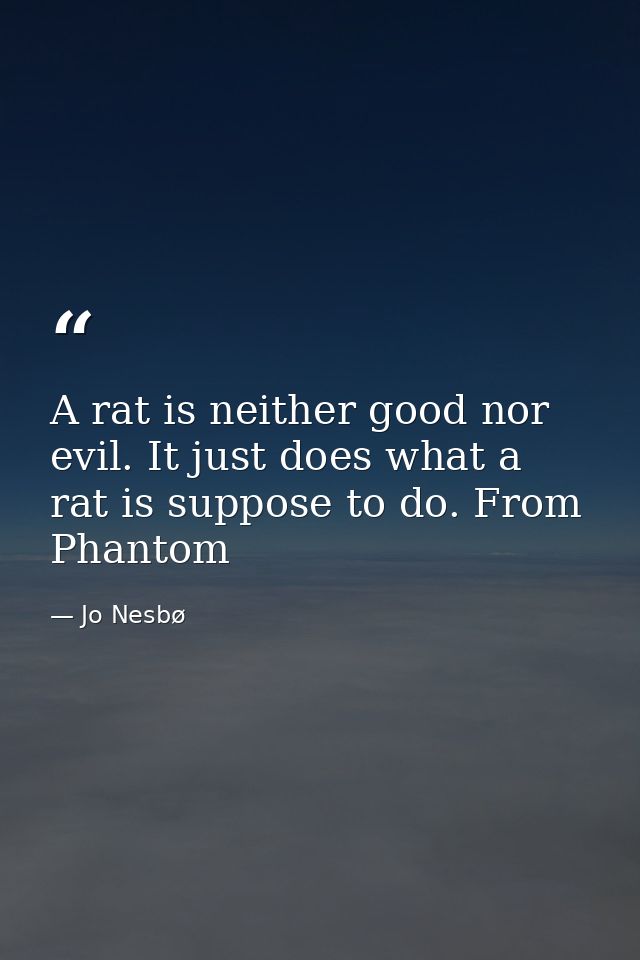 A rat is neither good nor evil. It just does what a rat is suppose to do. From Phantom — Jo Nesbø