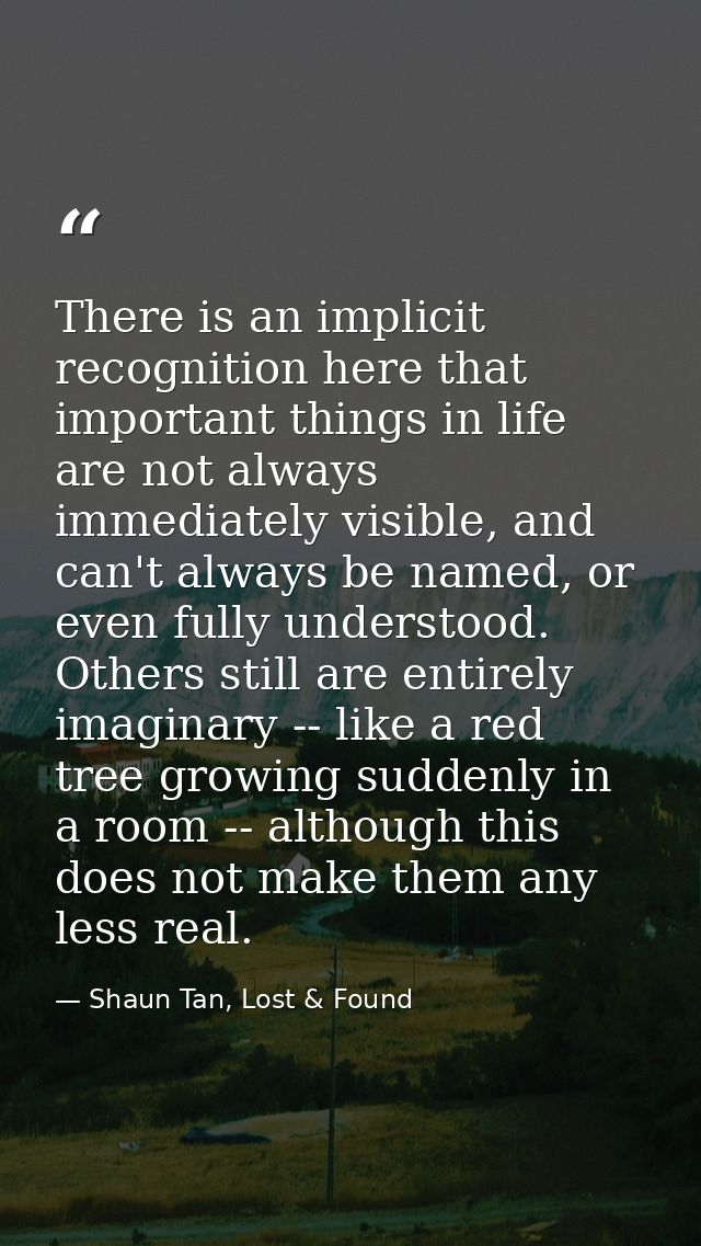 There is an implicit recognition here that important things in life are not always immediately visible, and can't always — Shaun Tan, Lost & Found