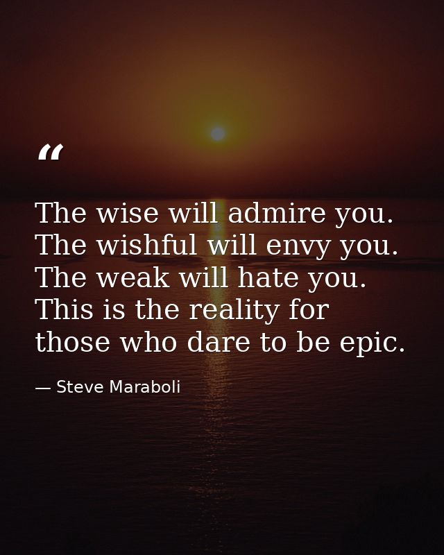 The wise will admire you. The wishful will envy you. The weak will hate you. This is the reality for those who dare to b — Steve Maraboli