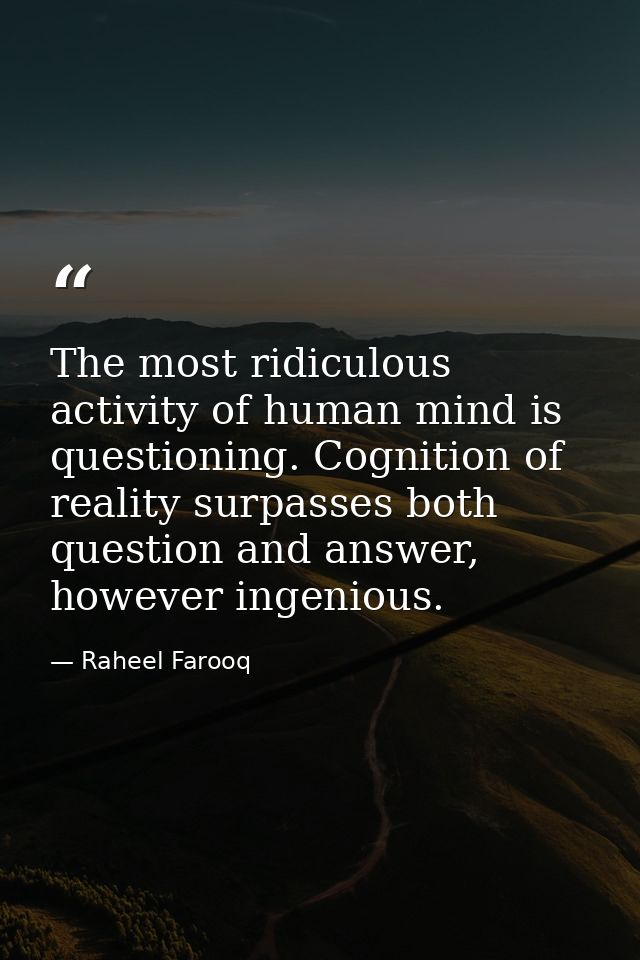The most ridiculous activity of human mind is questioning. Cognition of reality surpasses both question and answer, howe — Raheel Farooq