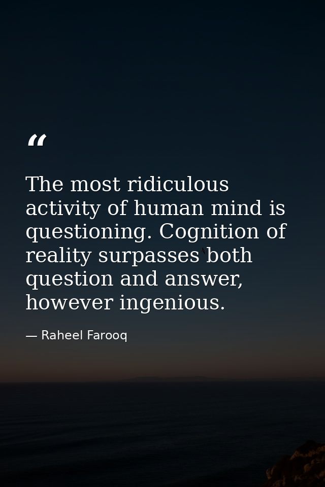 The most ridiculous activity of human mind is questioning. Cognition of reality surpasses both question and answer, howe — Raheel Farooq