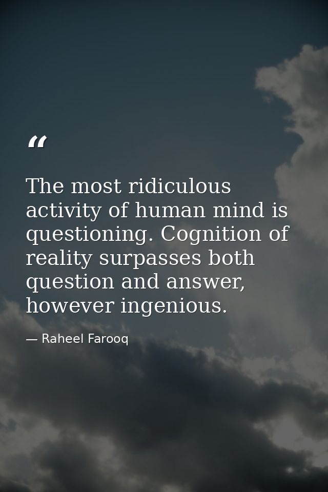 The most ridiculous activity of human mind is questioning. Cognition of reality surpasses both question and answer, howe — Raheel Farooq