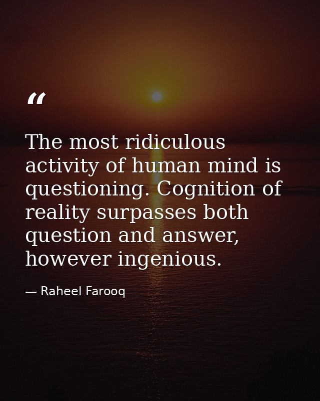 The most ridiculous activity of human mind is questioning. Cognition of reality surpasses both question and answer, howe — Raheel Farooq
