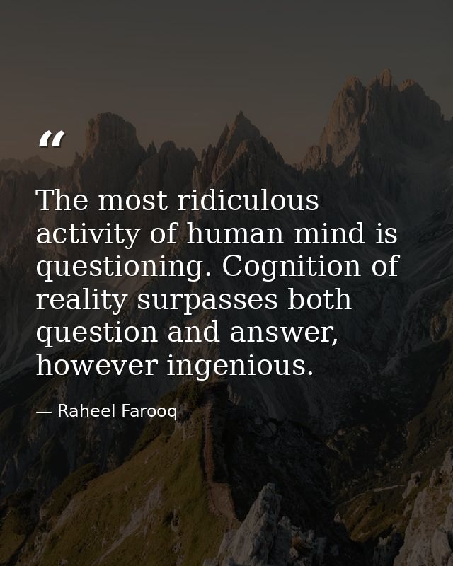 The most ridiculous activity of human mind is questioning. Cognition of reality surpasses both question and answer, howe — Raheel Farooq