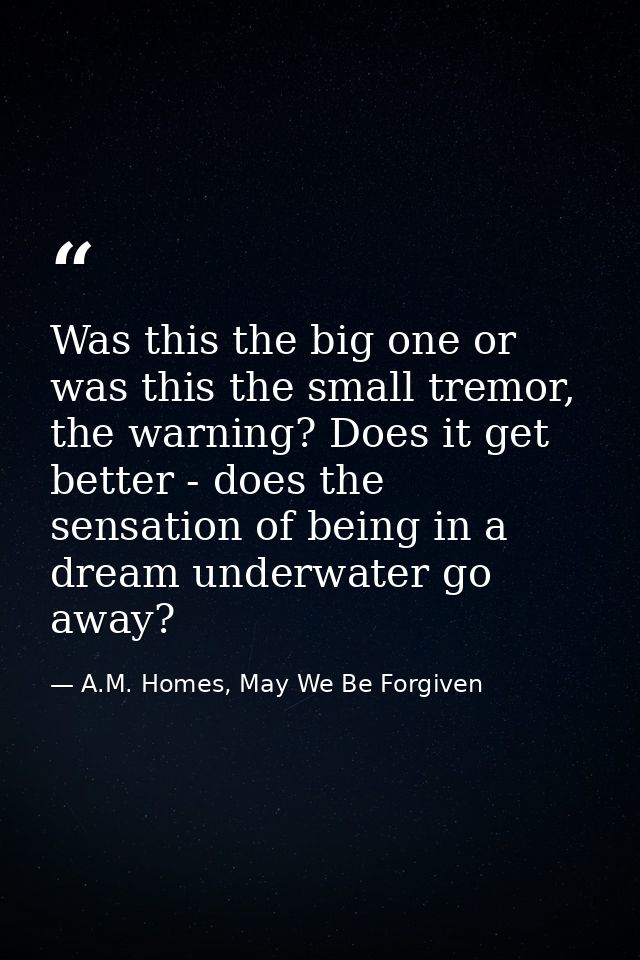 Was this the big one or was this the small tremor, the warning? Does it get better - does the sensation of being in a dr — A.M. Homes, May We Be Forgiven
