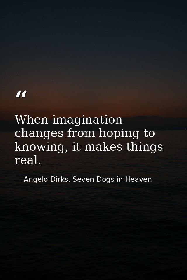 When imagination changes from hoping to knowing, it makes things real. — Angelo Dirks, Seven Dogs in Heaven