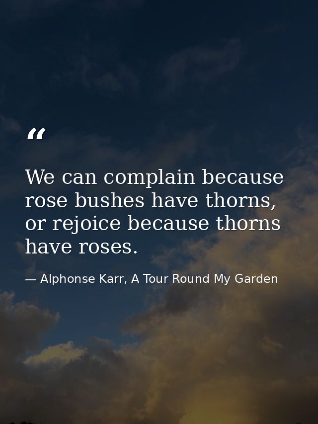 We can complain because rose bushes have thorns, or rejoice because thorns have roses. — Alphonse Karr, A Tour Round My Garden