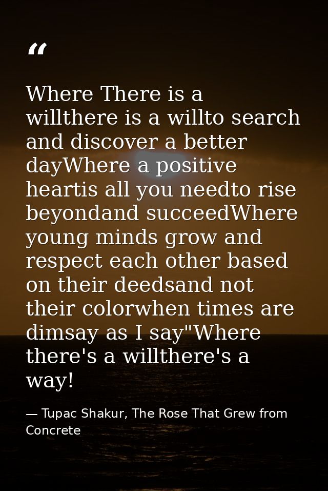 Where There is a willthere is a willto search and discover a better dayWhere a positive heartis all you needto rise beyo — Tupac Shakur, The Rose That Grew from Concrete