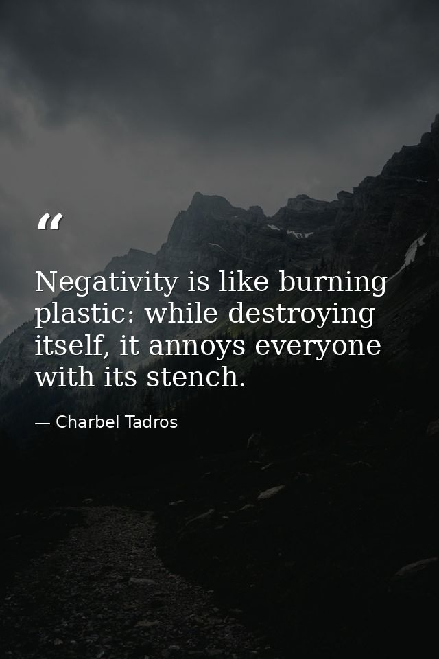 Negativity is like burning plastic: while destroying itself, it annoys everyone with its stench. — Charbel Tadros