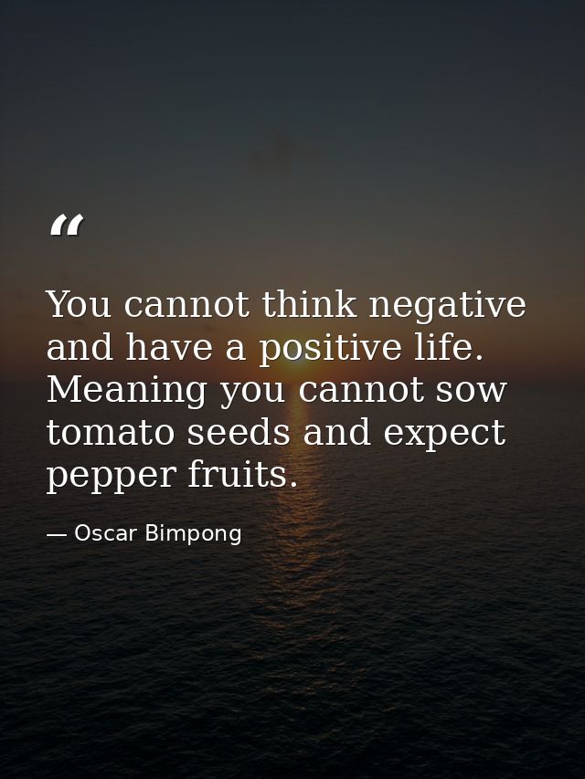 You cannot think negative and have a positive life. Meaning you cannot sow tomato seeds and expect pepper fruits. — Oscar Bimpong