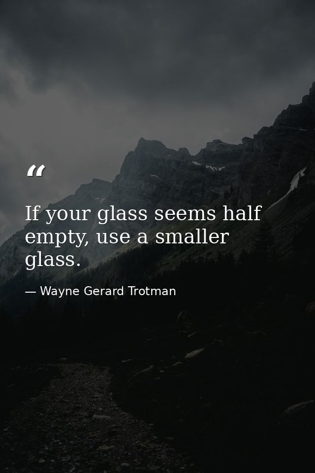 If your glass seems half empty, use a smaller glass. — Wayne Gerard Trotman