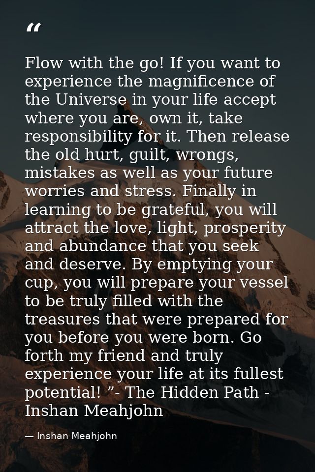 Flow with the go! If you want to experience the magnificence of the Universe in your life accept where you are, own it,  — Inshan Meahjohn