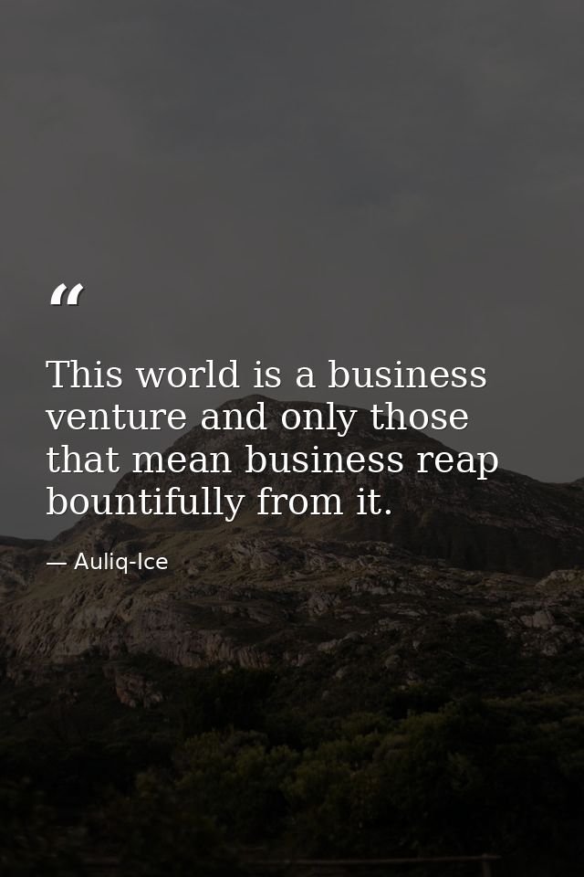 This world is a business venture and only those that mean business reap bountifully from it. — Auliq-Ice