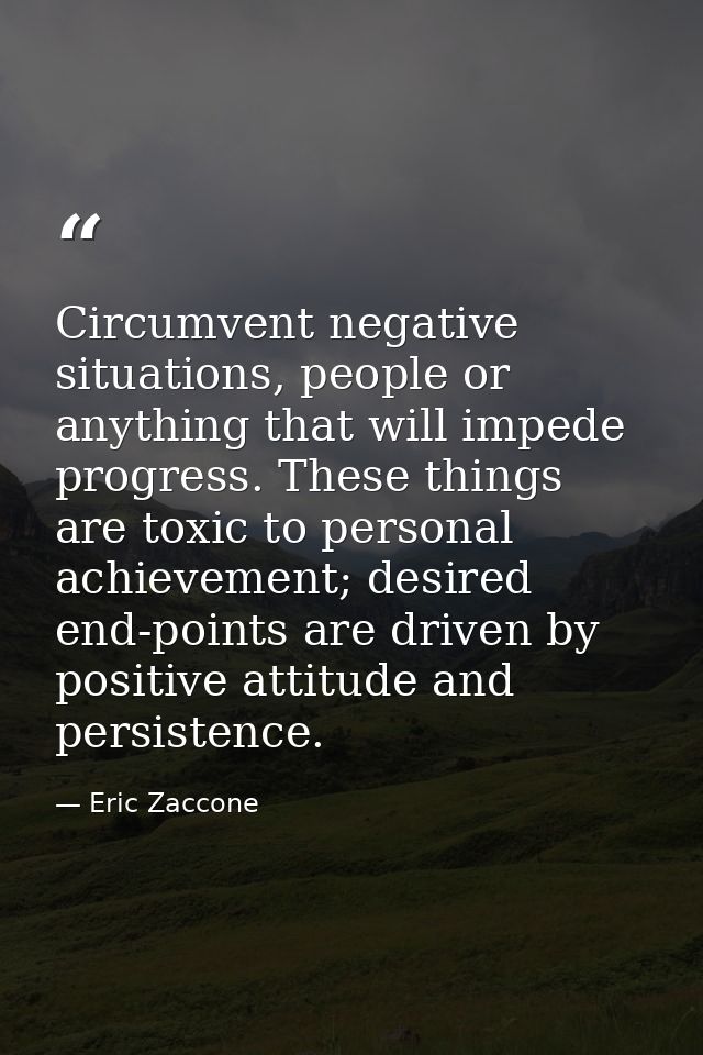 Circumvent negative situations, people or anything that will impede progress. These things are toxic to personal achieve — Eric Zaccone