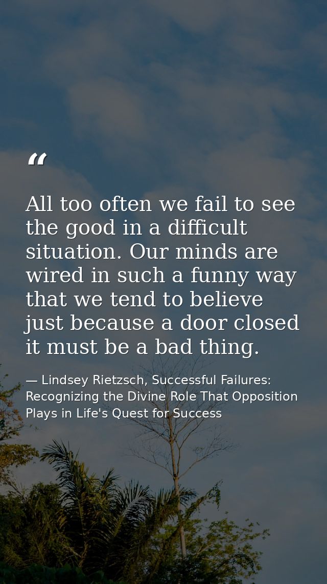 All too often we fail to see the good in a difficult situation. Our minds are wired in such a funny way that we tend to  — Lindsey Rietzsch, Successful Failures: Recognizing the Divine Role That Opposition Plays in Life's Quest for Success
