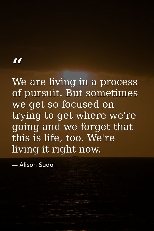 We are living in a process of pursuit. But sometimes we get so focused on trying to get where we're going and we forget  — Alison Sudol