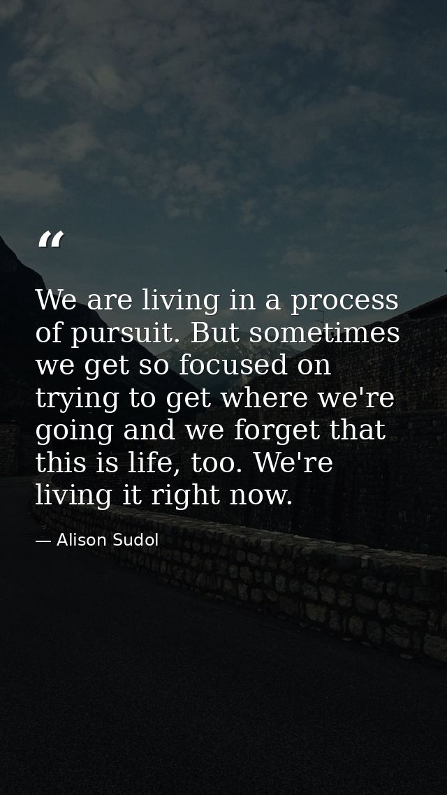 We are living in a process of pursuit. But sometimes we get so focused on trying to get where we're going and we forget  — Alison Sudol