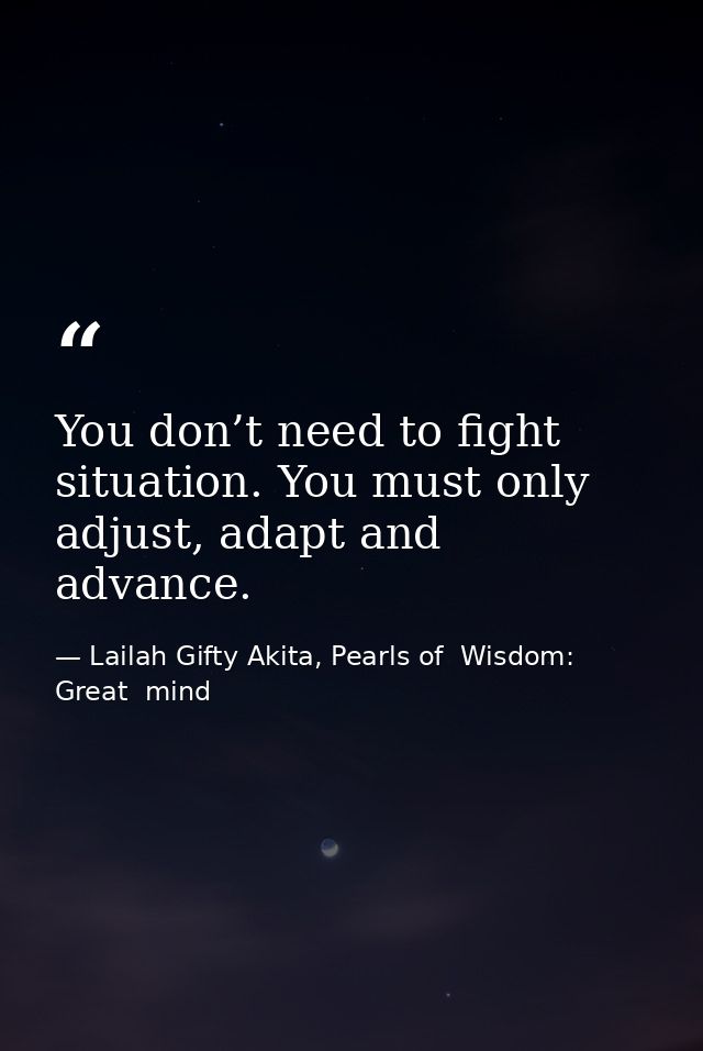 You don’t need to fight situation. You must only adjust, adapt and advance. — Lailah Gifty Akita, Pearls of  Wisdom: Great  mind