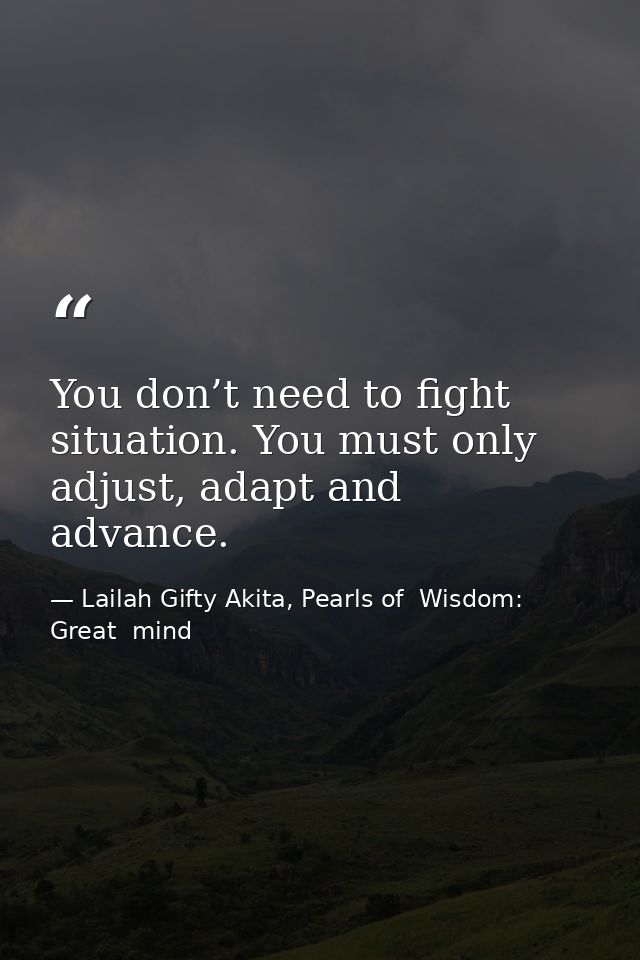 You don’t need to fight situation. You must only adjust, adapt and advance. — Lailah Gifty Akita, Pearls of  Wisdom: Great  mind