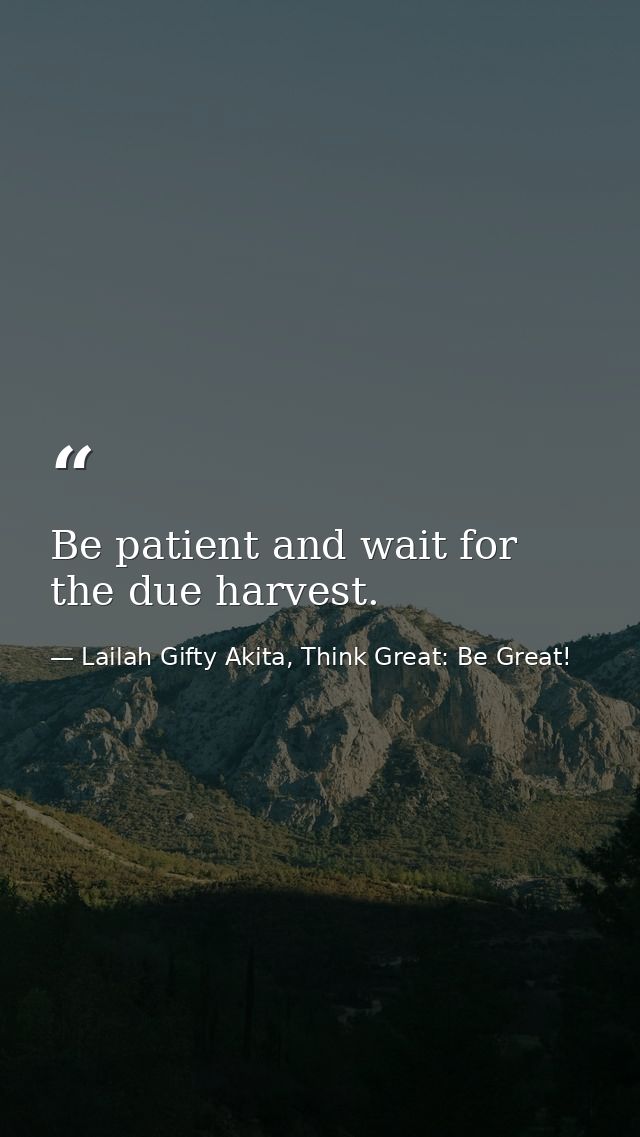 Be patient and wait for the due harvest. — Lailah Gifty Akita, Think Great: Be Great!