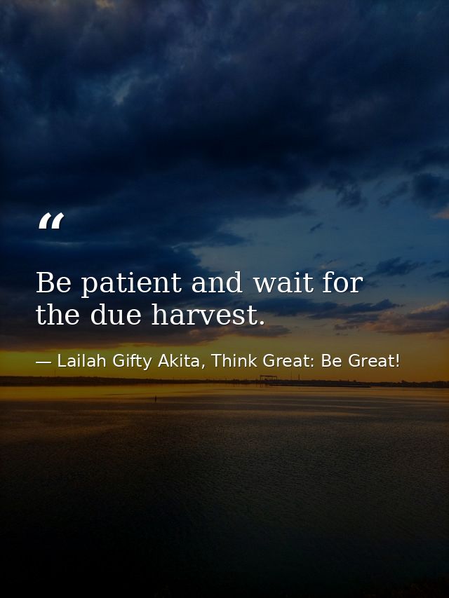 Be patient and wait for the due harvest. — Lailah Gifty Akita, Think Great: Be Great!