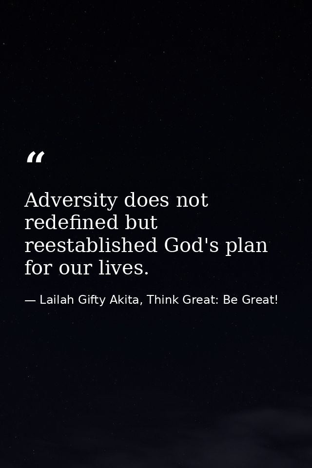 Adversity does not redefined but reestablished God's plan for our lives. — Lailah Gifty Akita, Think Great: Be Great!
