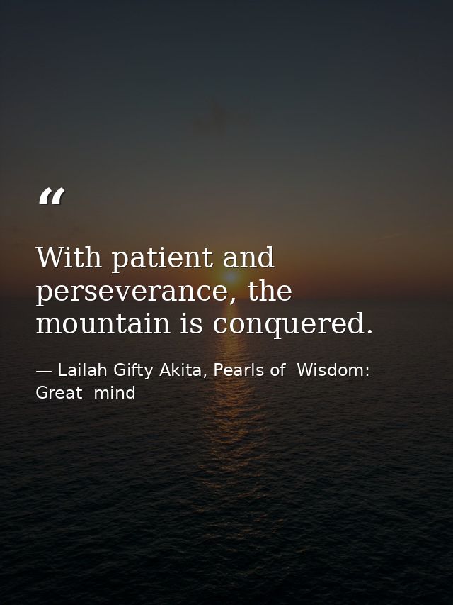 With patient and perseverance, the mountain is conquered. — Lailah Gifty Akita, Pearls of  Wisdom: Great  mind