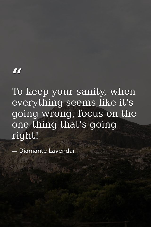 To keep your sanity, when everything seems like it's going wrong, focus on the one thing that's going right! — Diamante Lavendar