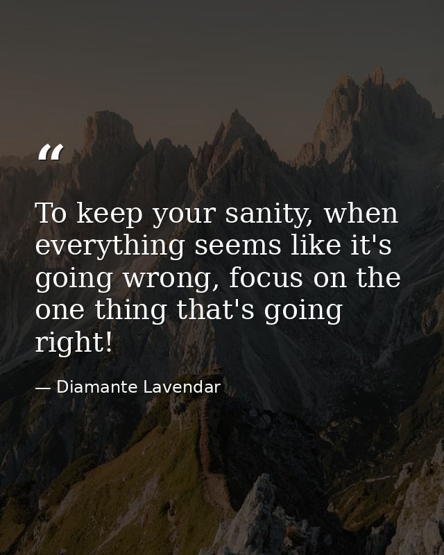 To keep your sanity, when everything seems like it's going wrong, focus on the one thing that's going right! — Diamante Lavendar