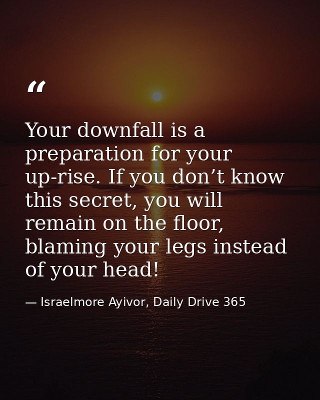 Your downfall is a preparation for your up-rise. If you don’t know this secret, you will remain on the floor, blaming yo — Israelmore Ayivor, Daily Drive 365