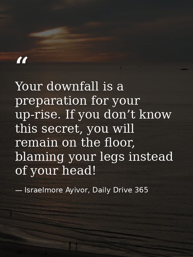 Your downfall is a preparation for your up-rise. If you don’t know this secret, you will remain on the floor, blaming yo — Israelmore Ayivor, Daily Drive 365