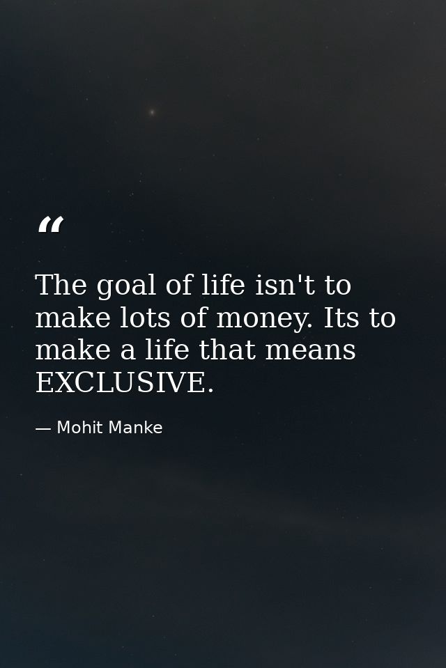 The goal of life isn't to make lots of money. Its to make a life that means EXCLUSIVE. — Mohit Manke