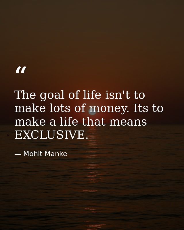 The goal of life isn't to make lots of money. Its to make a life that means EXCLUSIVE. — Mohit Manke