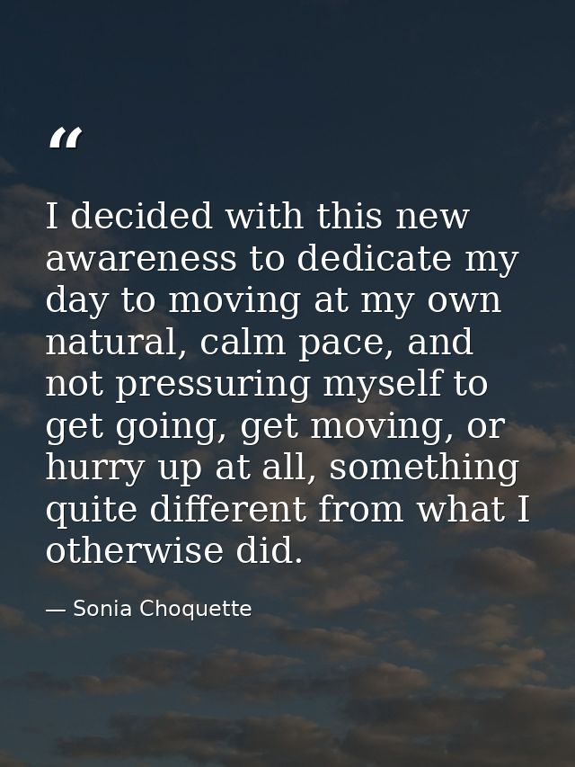 I decided with this new awareness to dedicate my day to moving at my own natural, calm pace, and not pressuring myself t — Sonia Choquette