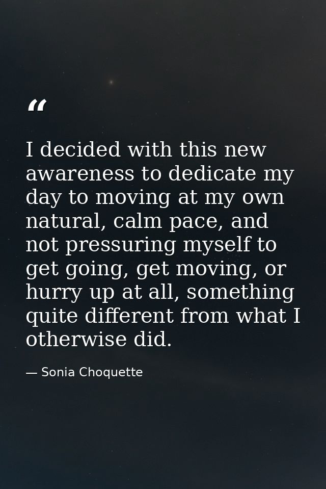 I decided with this new awareness to dedicate my day to moving at my own natural, calm pace, and not pressuring myself t — Sonia Choquette
