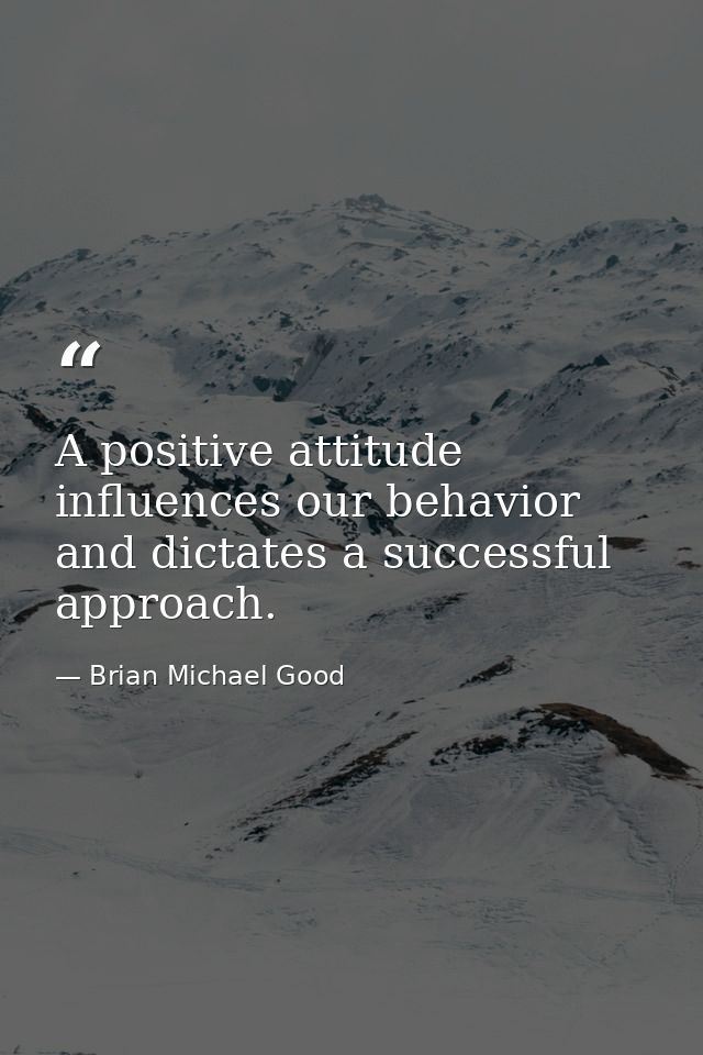 A positive attitude influences our behavior and dictates a successful approach. — Brian Michael Good