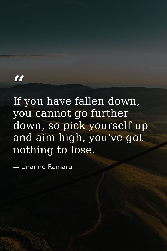 If you have fallen down, you cannot go further down, so pick yourself up and aim high, you've got nothing to lose. — Unarine Ramaru
