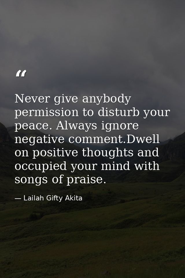 Never give anybody permission to disturb your peace. Always ignore negative comment.Dwell on positive thoughts and occup — Lailah Gifty Akita