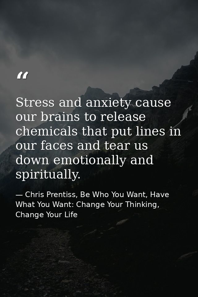 Stress and anxiety cause our brains to release chemicals that put lines in our faces and tear us down emotionally and sp — Chris Prentiss, Be Who You Want, Have What You Want: Change Your Thinking, Change Your Life
