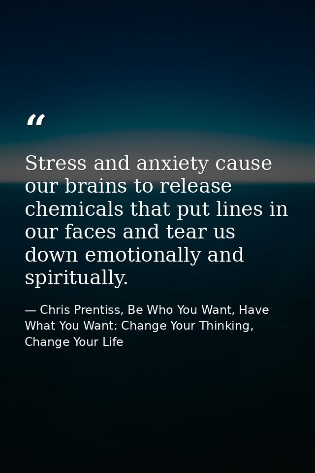 Stress and anxiety cause our brains to release chemicals that put lines in our faces and tear us down emotionally and sp — Chris Prentiss, Be Who You Want, Have What You Want: Change Your Thinking, Change Your Life