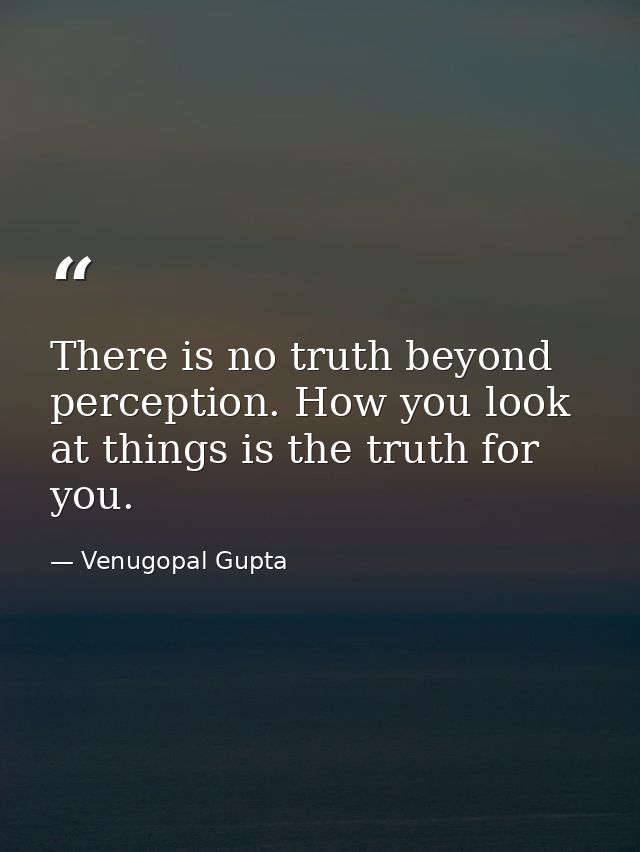 There is no truth beyond perception. How you look at things is the truth for you. — Venugopal Gupta