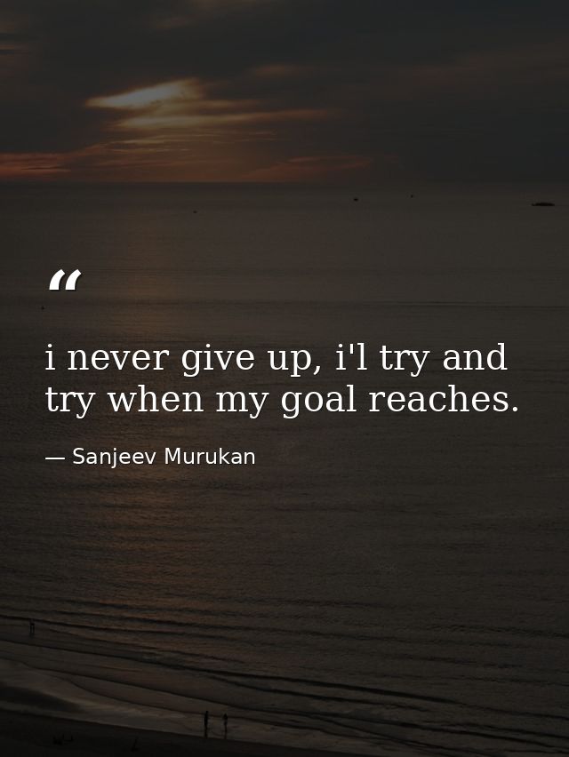 i never give up, i'l try and try when my goal reaches. — Sanjeev Murukan