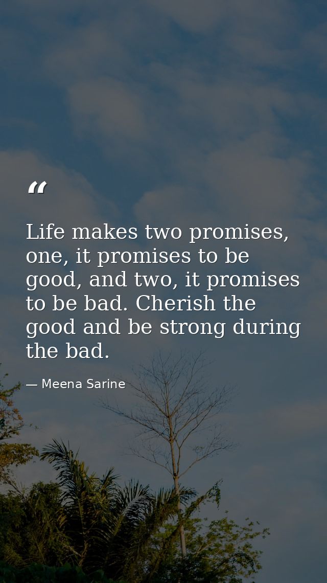 Life makes two promises, one, it promises to be good, and two, it promises to be bad. Cherish the good and be strong dur — Meena Sarine