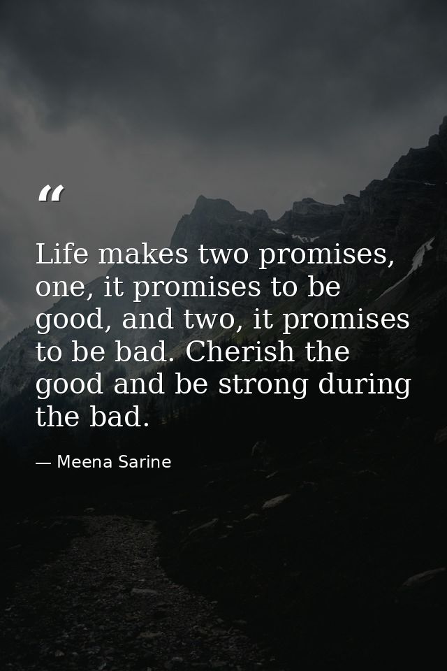 Life makes two promises, one, it promises to be good, and two, it promises to be bad. Cherish the good and be strong dur — Meena Sarine