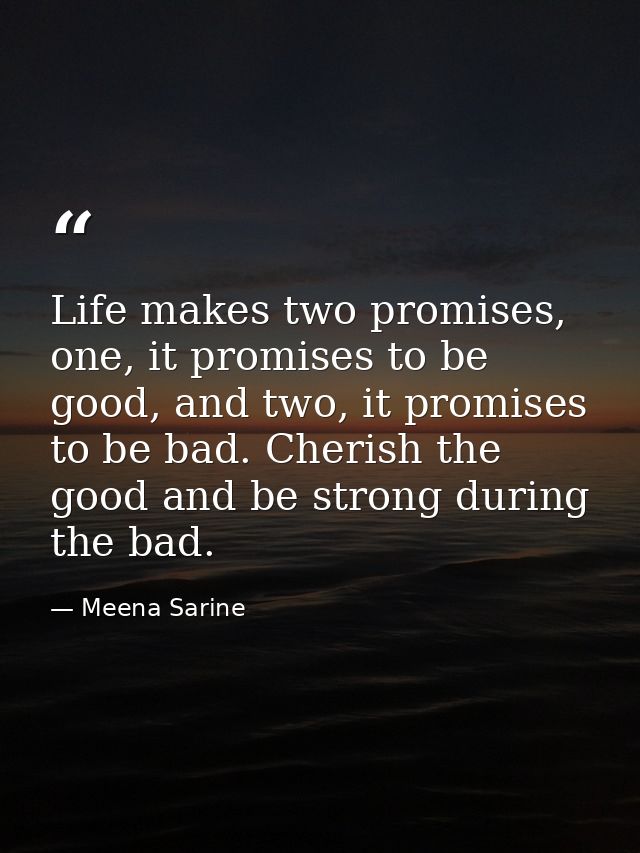 Life makes two promises, one, it promises to be good, and two, it promises to be bad. Cherish the good and be strong dur — Meena Sarine