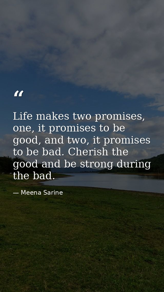 Life makes two promises, one, it promises to be good, and two, it promises to be bad. Cherish the good and be strong dur — Meena Sarine
