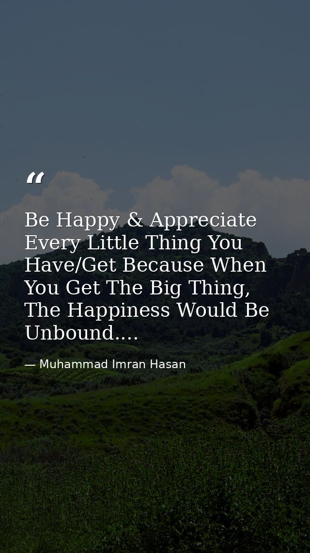 Be Happy & Appreciate Every Little Thing You Have/Get Because When You Get The Big Thing, The Happiness Would Be Unbound — Muhammad Imran Hasan