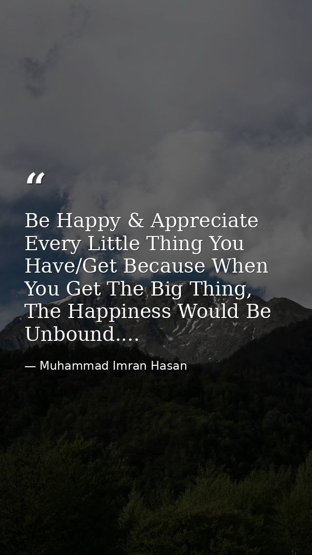 Be Happy & Appreciate Every Little Thing You Have/Get Because When You Get The Big Thing, The Happiness Would Be Unbound — Muhammad Imran Hasan
