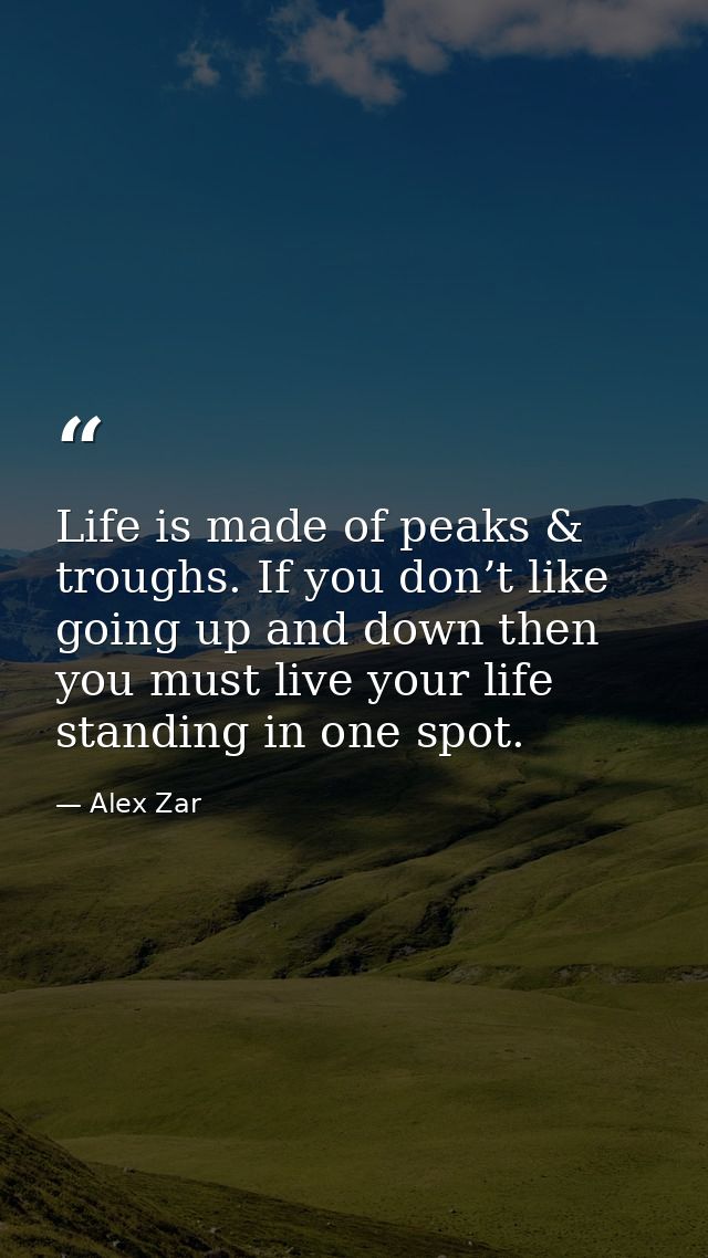 Life is made of peaks & troughs. If you don’t like going up and down then you must live your life standing in one spot. — Alex Zar