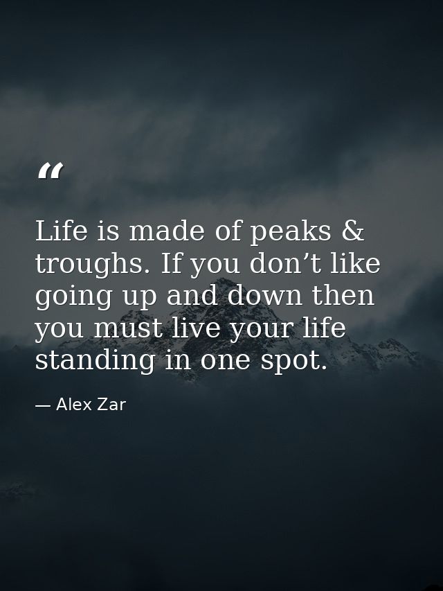 Life is made of peaks & troughs. If you don’t like going up and down then you must live your life standing in one spot. — Alex Zar